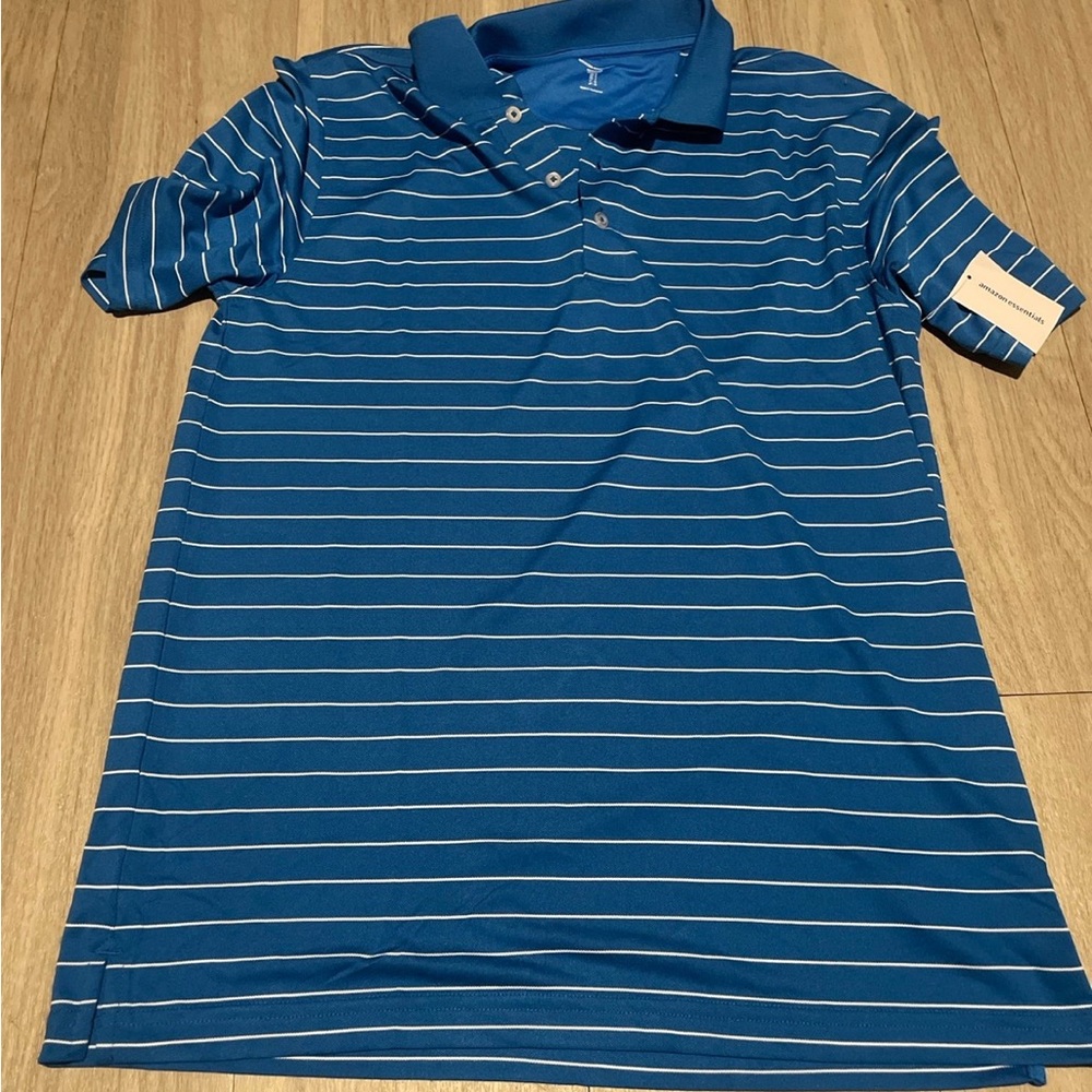Amazon Essentials Blue Polo with White Stripes